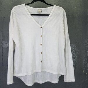 Paper Crane Anthropologie Waffle Knit Top Women's S Long Sleeve Thermal White